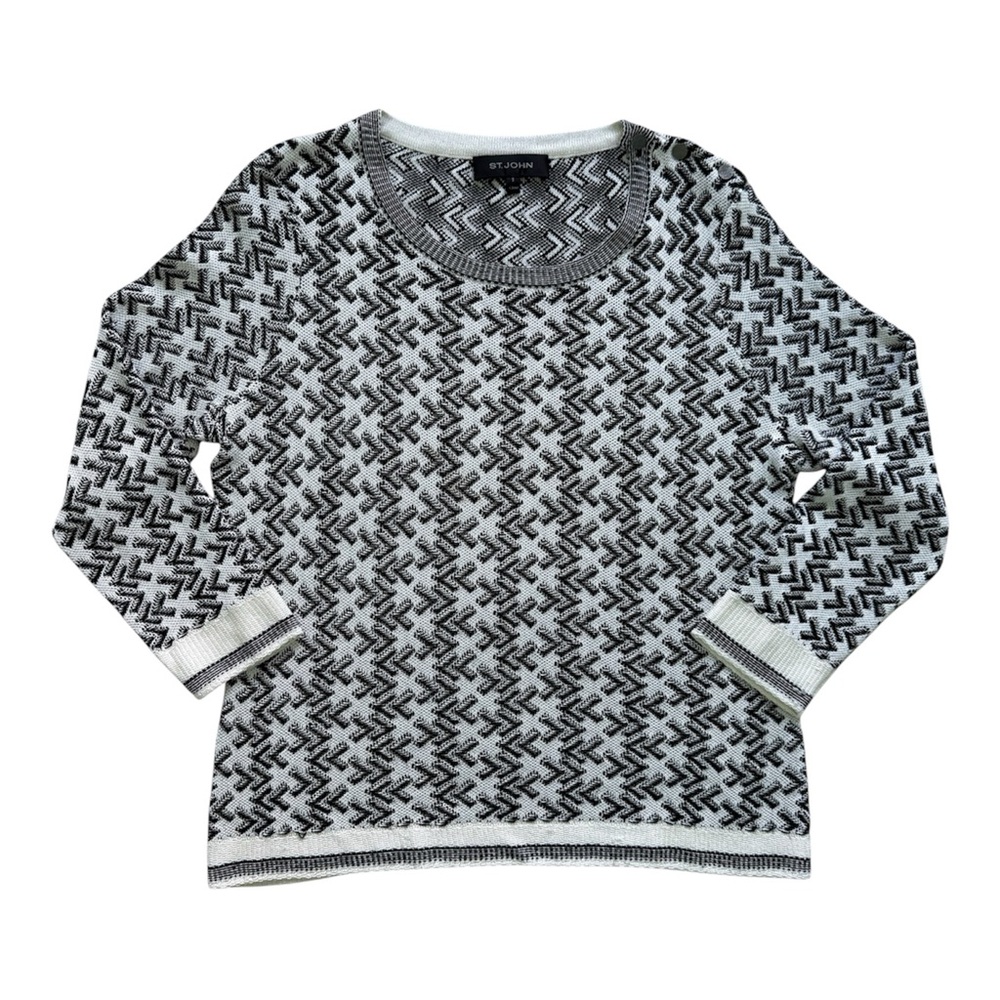 ST. JOHN | Black & Cream 3/4 Sleeve Wool Blend Sweater Sz S